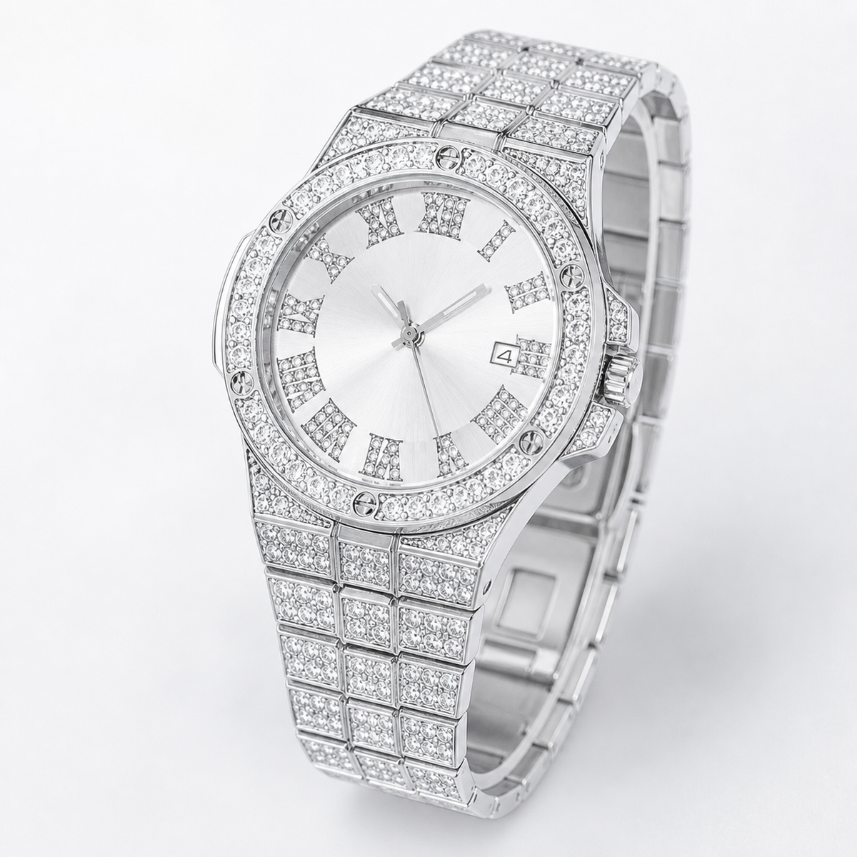Faceted-Accent Roman-Index Calendar Quartz Watch — product photo 05