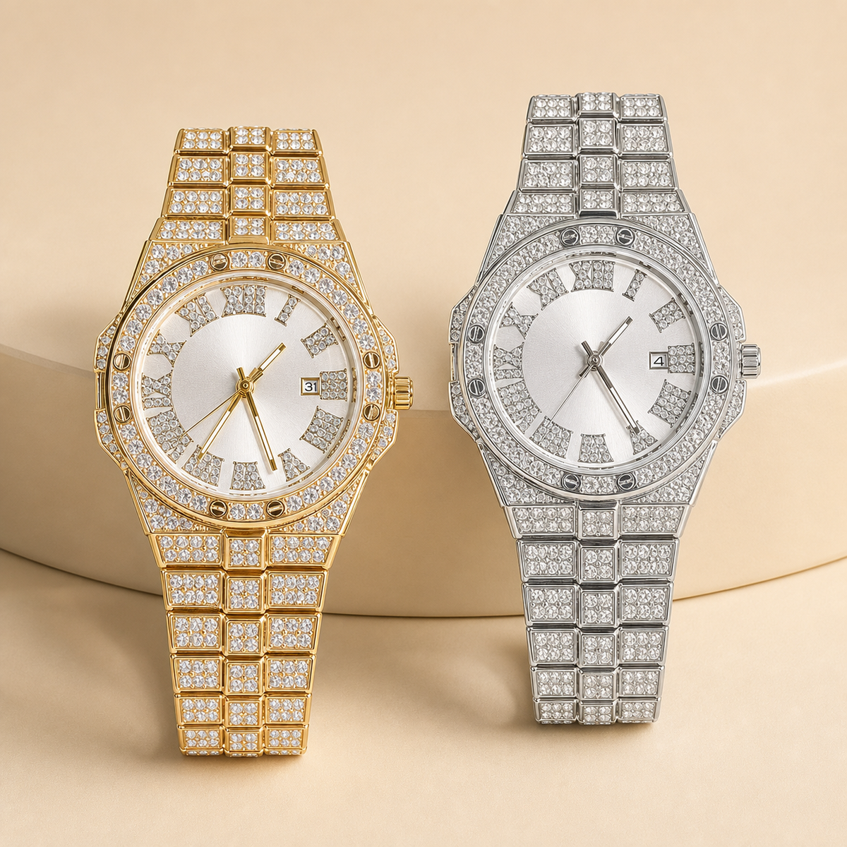 Faceted-Accent Roman-Index Calendar Quartz Watch — product photo 09