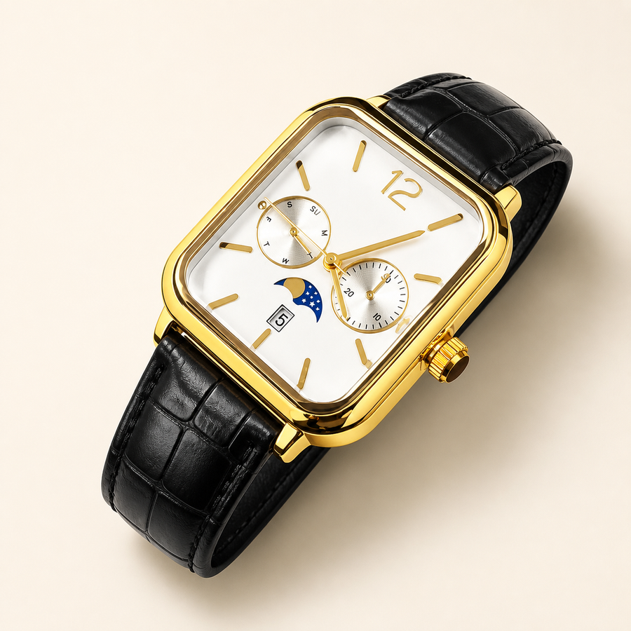 Men’s Blue-Accent Rounded-Square Calendar Quartz Watch — regenerated view 2