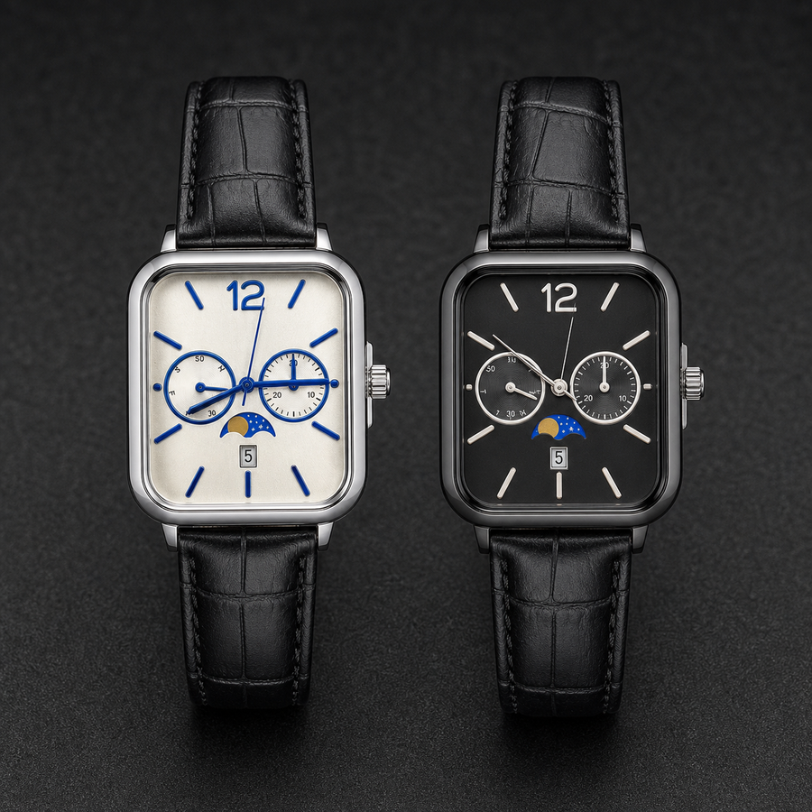 Men’s Blue-Accent Rounded-Square Calendar Quartz Watch — regenerated view 3