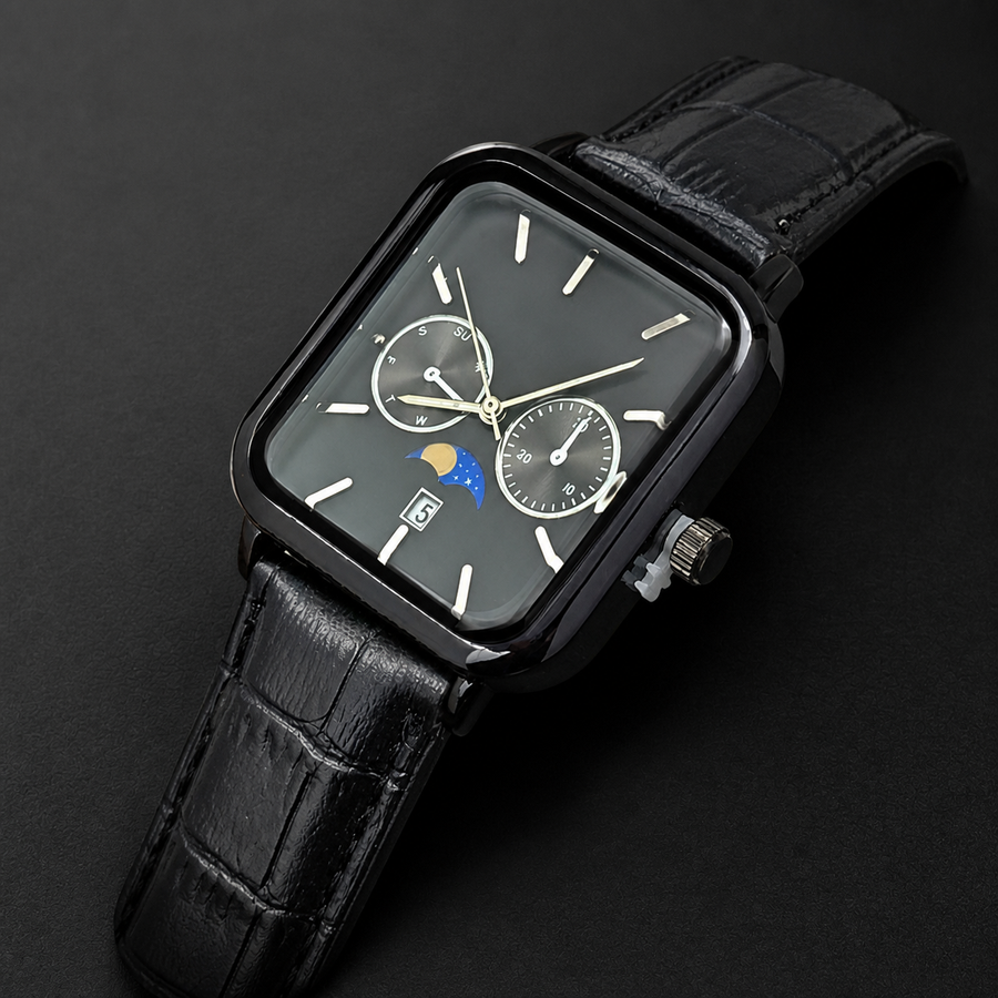 Men’s Blue-Accent Rounded-Square Calendar Quartz Watch — regenerated view 4