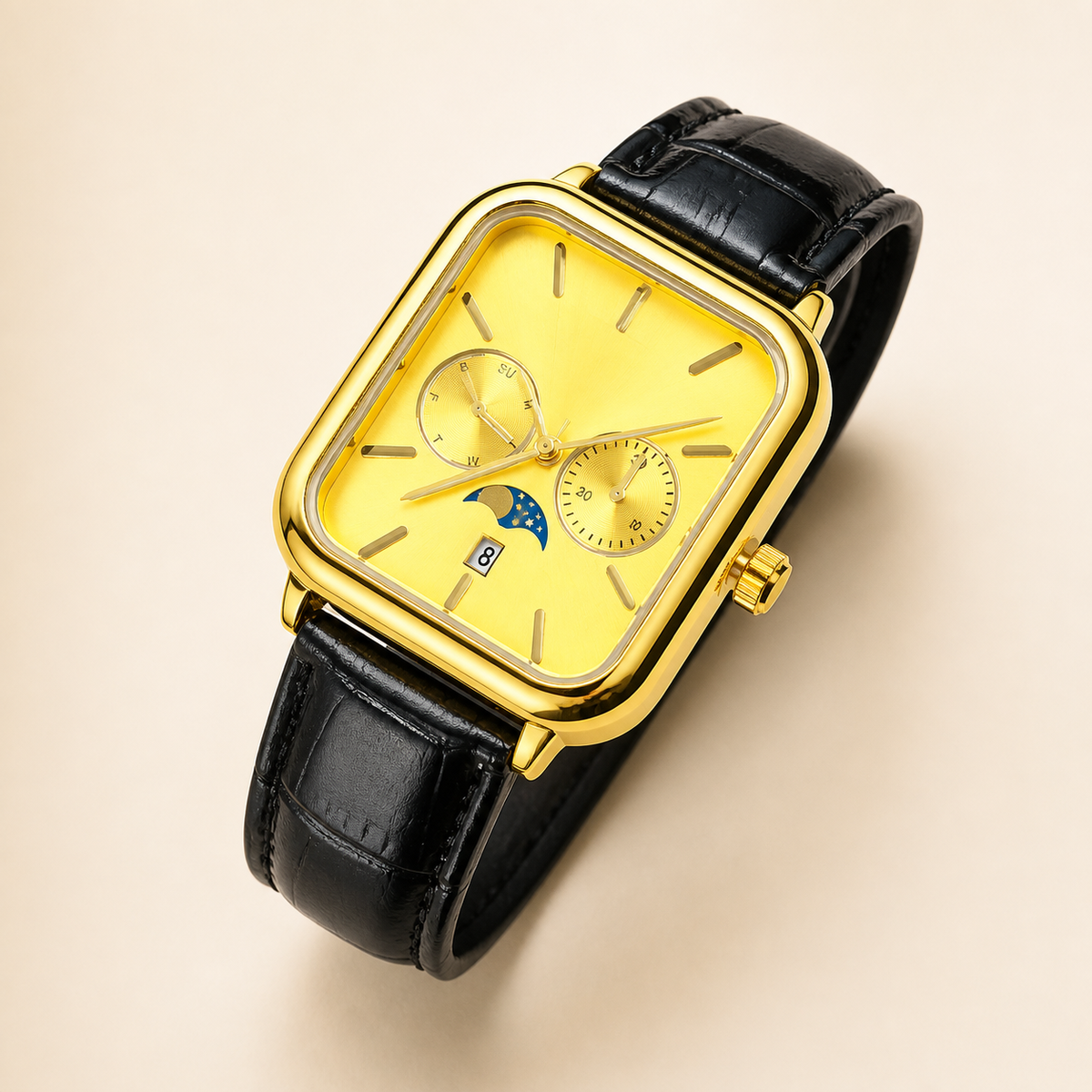 Men’s Blue-Accent Rounded-Square Calendar Quartz Watch — regenerated view 8