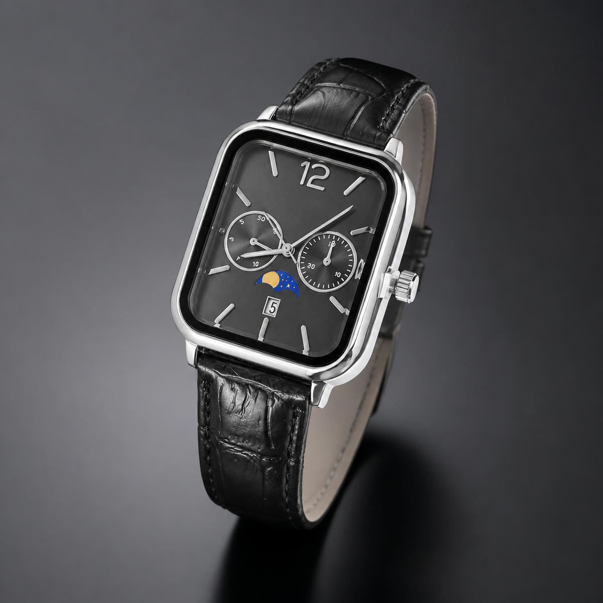 Men’s Blue-Accent Rounded-Square Calendar Quartz Watch — regenerated view 9