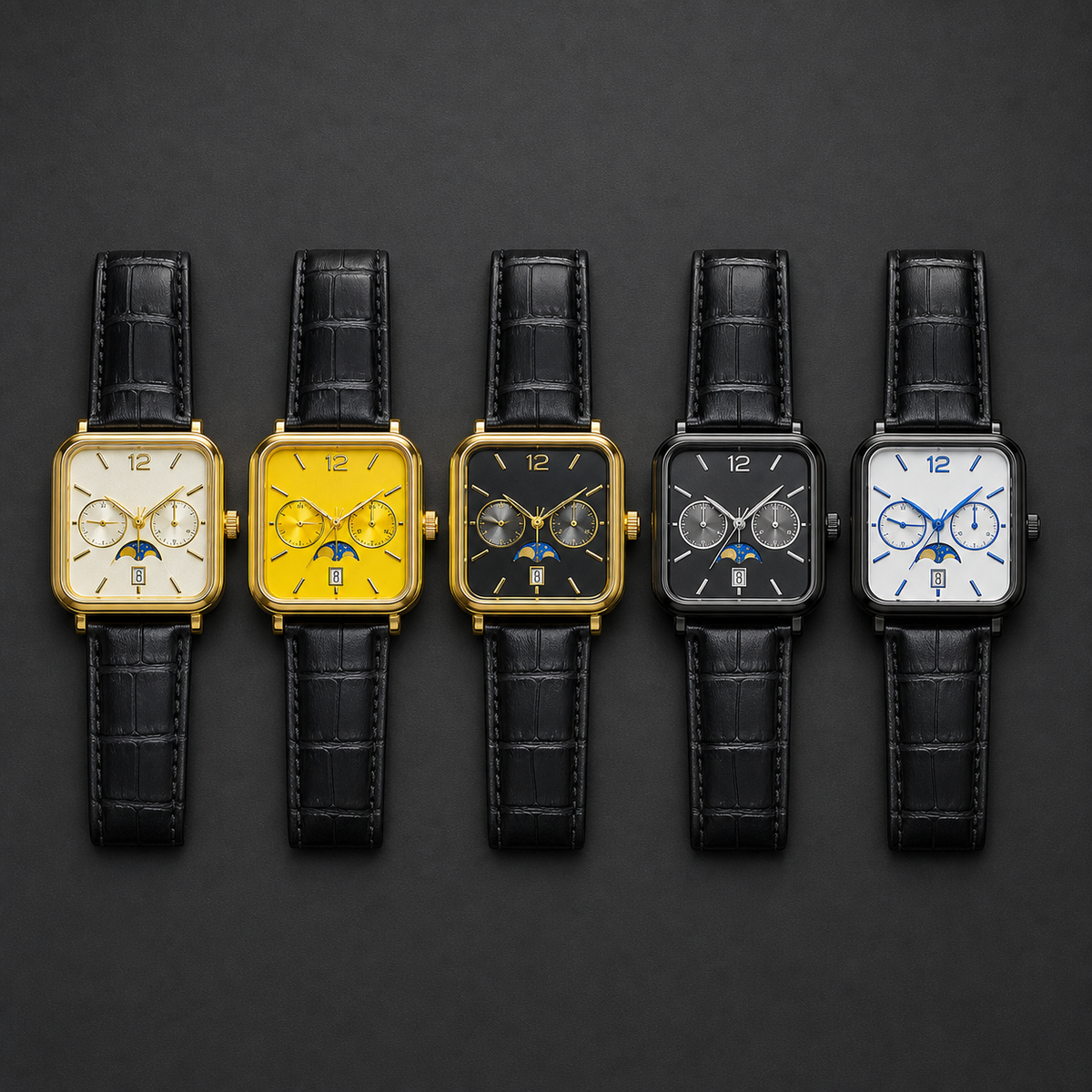 Men’s Blue-Accent Rounded-Square Calendar Quartz Watch — regenerated view 10