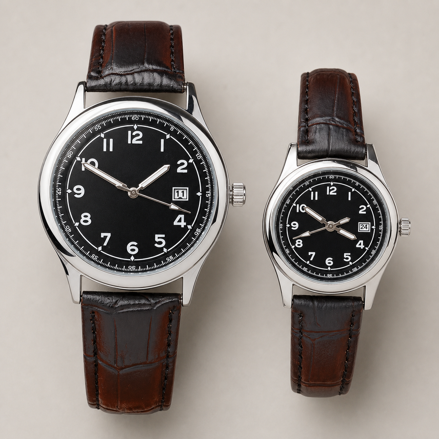 Two-Size Arabic-Numeral Calendar Quartz Watch Set, alternate product view 3