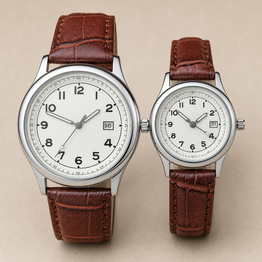 Two-Size Arabic-Numeral Calendar Quartz Watch Set, alternate product view 2