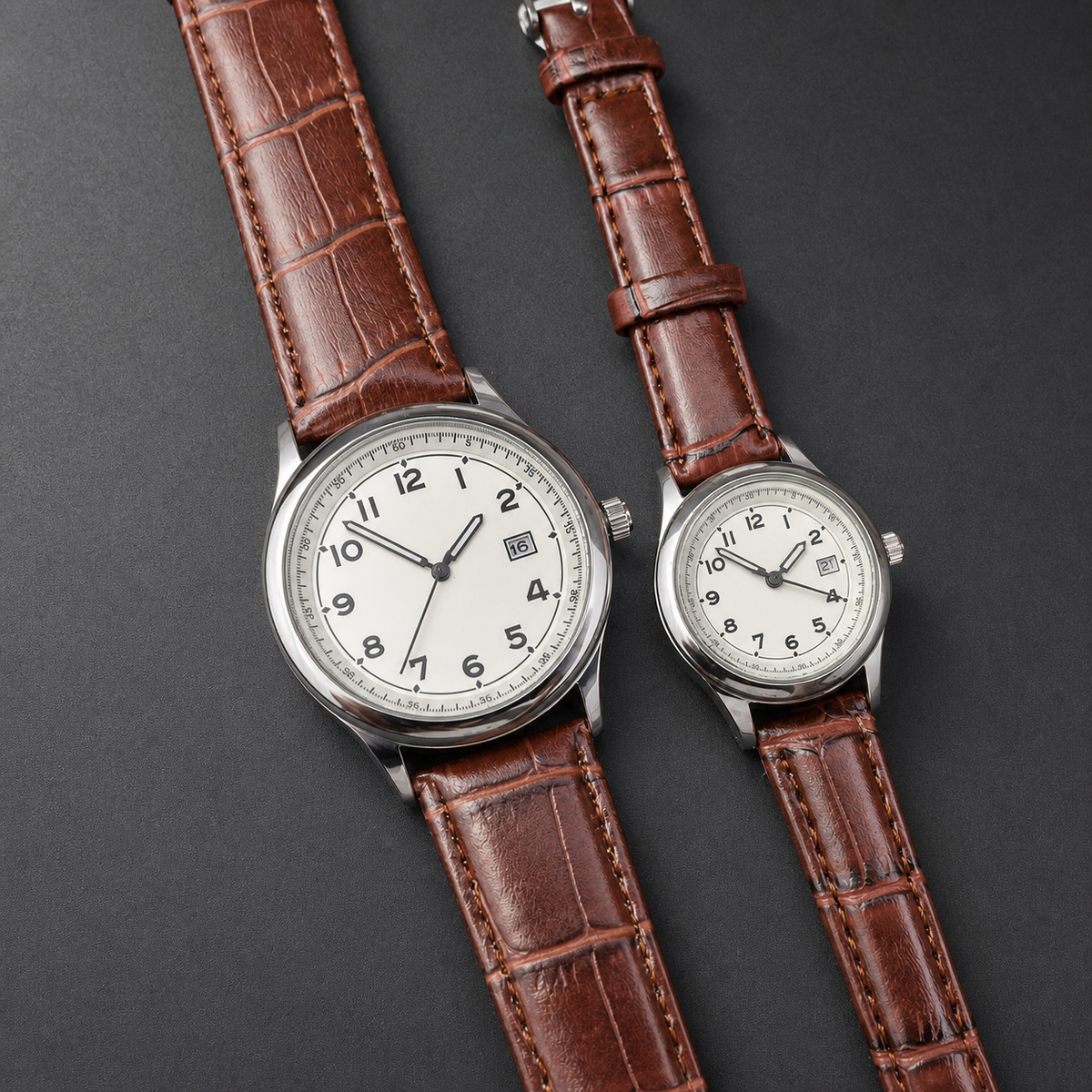 Two-Size Arabic-Numeral Calendar Quartz Watch Set, alternate product view 4