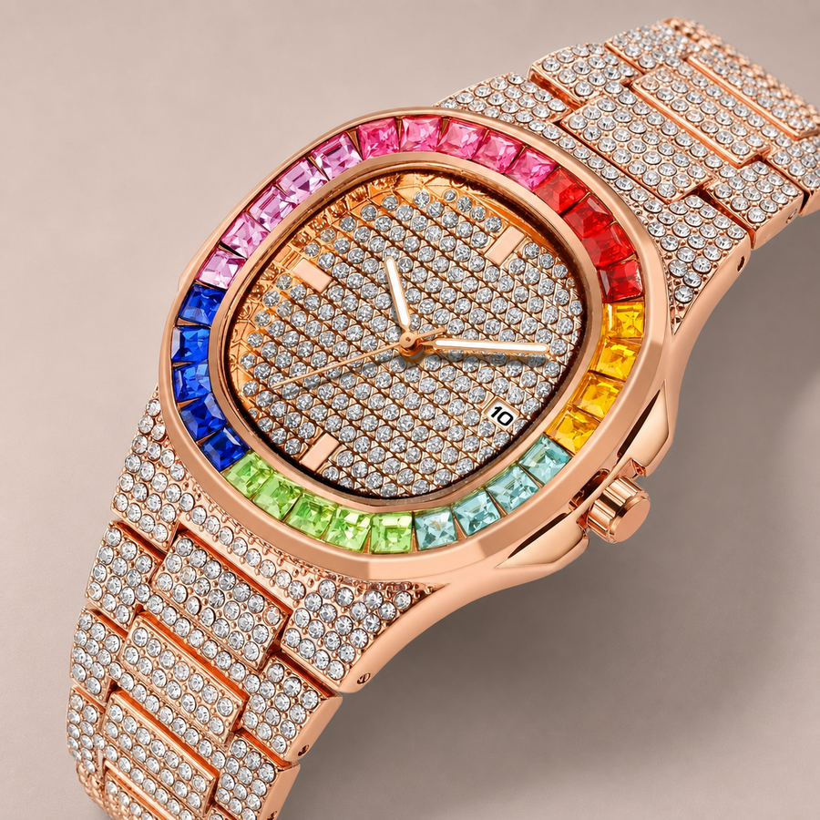 Men's Rainbow-Bezel Black Calendar Quartz Watch, alternate product view 4