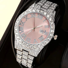 Men’s Pink Roman Numeral Quartz Watch — Silver-pink front view